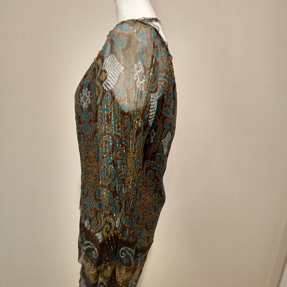 Vintage Hale Bob Brown And Teal Shimmery Blouse - Picture 4 of 9